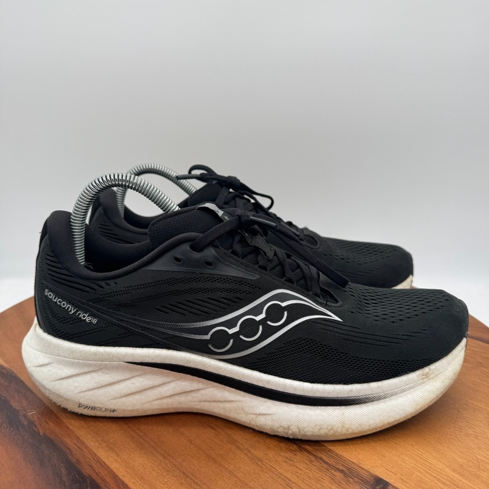 Saucony Ride 18‎ Shoes Mens Size 8.5 Black White Running Athletic Gym Sneakers